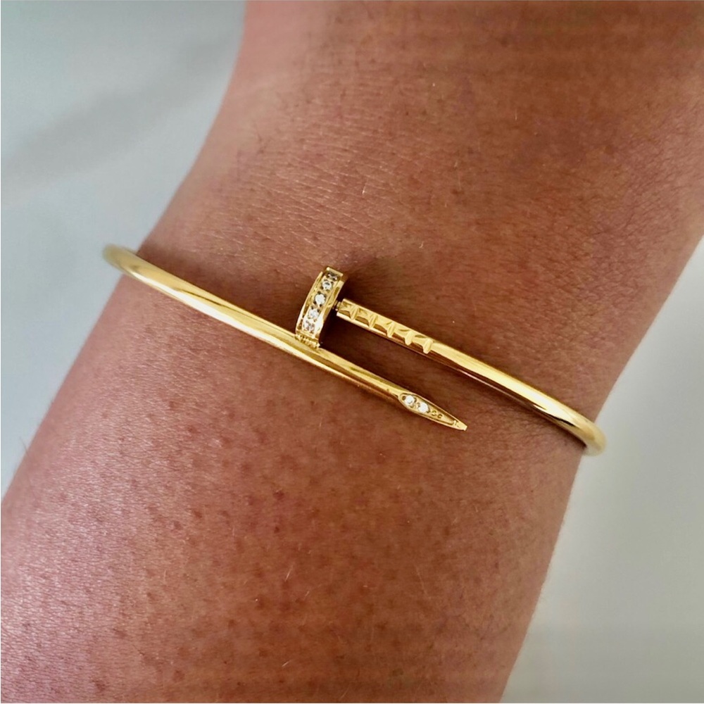 Small Model Gold Nail Bracelet with Zirconia stones